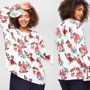 LOFT Plus Flutter Long Sleeve Floral Top